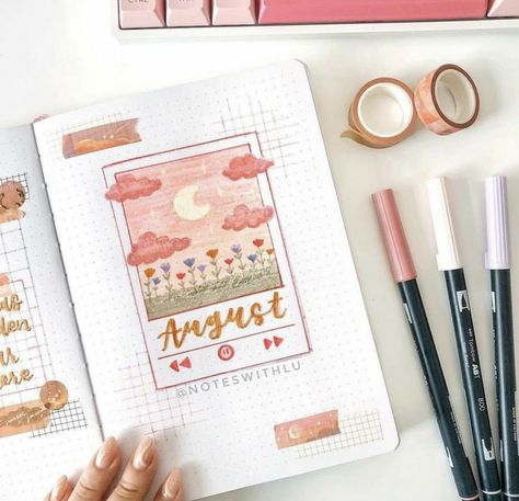 August Cover Page, Journal Doodling, Bullet Journal Work, Bullet Journal Page, Bullet Journal Ideas Templates, Creating A Bullet Journal, Bullet Journal Cover Ideas, Bullet Journal Mood Tracker Ideas, Bullet Journal Paper