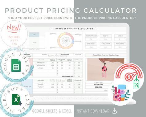 Pricing Calculator Spreadsheet, Price Handmade Products Google Sheet Template, Product Pricing Calculator, Pricing Guide, Pricing Worksheet by TrackerPro on Etsy Product Pricing Worksheet, Salon Organization Ideas, Google Sheet Template, Finance Dashboard, Pricing Templates, Pricing Calculator, Pricing Guides, Pricing Guide, Sheet Template