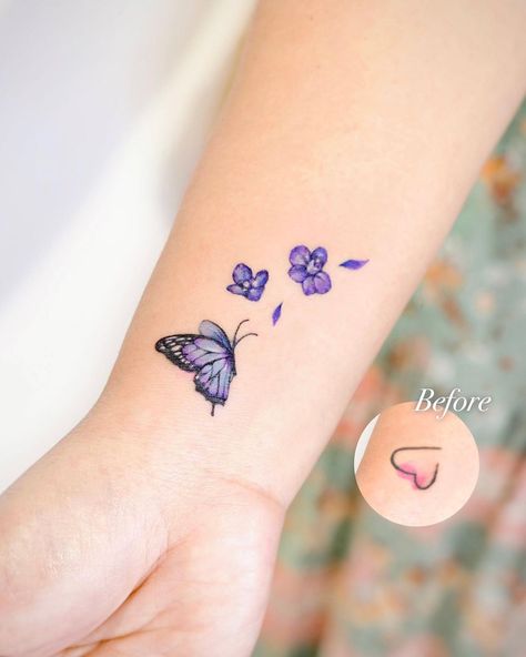 15 Best Butterfly Tattoos for Women to Inspire You Best Butterfly Tattoos, Shoulder Tattoo Quotes, Unique Hand Tattoos, Purple Butterfly Tattoo, Hand Tattoo Designs, Minimal Tattoo Designs, Butterfly Tattoos On Arm, Tattoo Design For Hand, Butterfly Wrist Tattoo