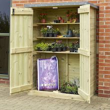 Outdoor Wooden Lockable Storage Cupboard Outdoor Cupboard Storage, Outdoor Shelves Storage, Outdoor Storage Cupboard, Outdoor Cupboard, Garden Cupboard, Sheds Ideas, Garden Shed Diy, Garden Unit, Outdoor Shelves