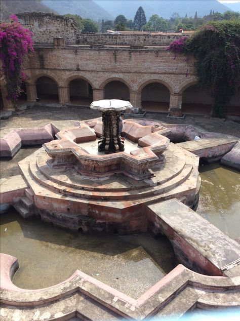 The fountain at the ancient monastery in Antigua, Guatemala Ancient Fountain, Wh40k Terrain, Korean House, Ancient Technology, The Fountain, Environment Concept Art, Medieval Fantasy, Water Fountain, Nara