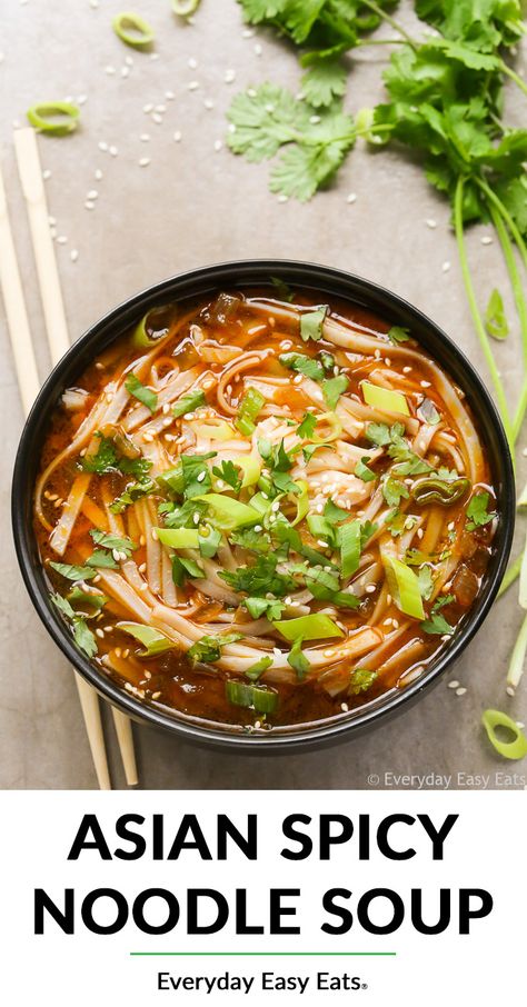 Noodle Soup Vegetarian, Asian Noodle Soup, Spicy Noodle Soup, Spicy Asian Noodles, Spicy Soup Recipes, Vegan Chicken Noodle Soup, Asian Soup Noodle, Asian Soup Recipes, Spicy Noodle