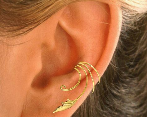 Delicate Leaf NonPierced Ear Cuff, Ear Wraps a PAIR in Sterling or Gold Vermeil #CQ-LF-pr Leaf Ear Cuffs, Dress Earrings, Feather Ring, Ear Cuff Earings, Wrap Bracelets, Gothic Wedding, Diy Schmuck, Cuff Earrings, Gold Dress