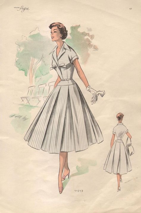 1950 Fashion Illustration, 60s Vintage Fashion, Vintage Dress Sewing Patterns, 50th Clothes, 1950 Fashion, Vintage Fashion 1950s, Fashion Illustration Vintage, Vintage Dress Patterns, Fashion 1950s