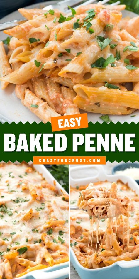 Comfort in every bite! This Cheesy Baked Penne is perfect for cozy winter dishes and warm dinner ideas. Loaded with pasta, spaghetti sauce, garlic and a mix of gooey cheeses, plus two secret ingredients, it’s a crowd-pleasing easy pasta recipe for cheese lovers! Simple Pasta Dinner Ideas, Easy Pasta Ideas For Dinner, Easy Cheesy Pasta Bake, One Pan Baked Pasta, Easy Oven Baked Pasta Recipes, Cheesy Pasta Casserole, Simple Pasta Bake Recipes, Easy Baked Pasta Dishes, Pasta Oven Bake Dinners