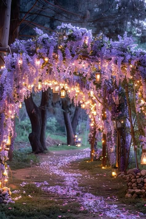 Romantic Proposals Ideas, Fairy Garden Ideas Wedding, Summer Fairy Wedding, Gem Themed Wedding, Indoor Fantasy Wedding, Enchanted Backyard Wedding, Haunted Forest Wedding, Forest Elf Wedding, Fairy Garden Theme Wedding