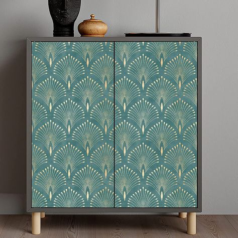 Amazon.com: UniGoos Peacock Tail Classic Pattern Blue Green Peel and Stick Wallpaper Vintage Removable Wall Paper Modern Self Adhesive Contact Paper for Cabinet Shelf Liner Bedroom DIY Decor 17.7" x118" : Tools & Home Improvement Peel And Stick Wallpaper Side Table, Cabinet Wallpaper Ideas, Wallpaper On Cabinets, Cabinets With Wallpaper, Mdf Cupboards, Cupboard Wallpaper, Green Peel And Stick Wallpaper, Art Deco Peel And Stick Wallpaper, Bedroom Diy Decor