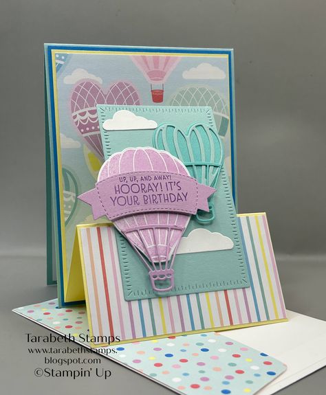 Double Easel Card, Balloon Bundle, Hot Air Balloon Birthday, Air Balloon Birthday, Hot Air Balloon Craft, Stampin Up Birthday Cards, Balloon Crafts, Up Balloons, Balloon Birthday