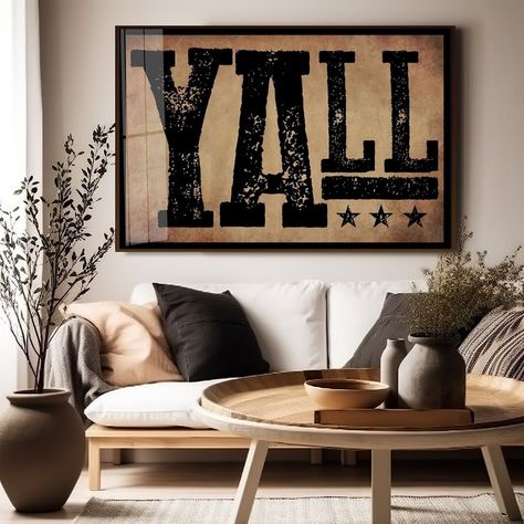 Ya'll Western Prints Western Decor Southwestern Wall Art Modern Design Poster Type Design Ranch Wall Decor - Etsy Boho Western Art Prints, Texan Style Home, Modern Aztec Decor, Southwest Decor Ideas, Western Style Living Room Ideas, Western Inspired Living Room, Cozy Western Living Room, Modern Western Home Decor Living Rooms, Western Salon Decor