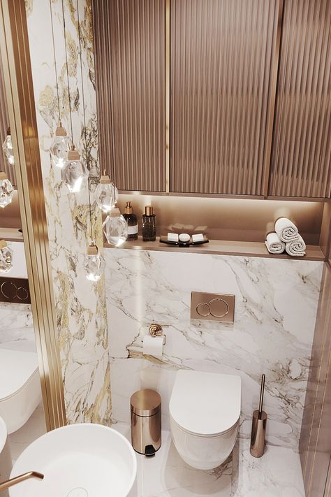 Modern classic on Behance Modern White And Gold Bathroom, Elegant Bathroom Luxury Modern, Luxury Classic Bathroom, Classic Modern Bathroom, New Classic Bathroom, Modern Classic Bathroom, Classic Modern Interior, Luxury Small Bathroom, Toilet And Bathroom Design