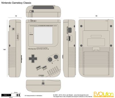 Nintendo Gameboy Classic Modeling Reference, Maya Modeling, Product Modeling, Arcade Stick, Back Drawing, Cardboard Box Crafts, Technical Illustration, Nintendo Gameboy, Character Model Sheet