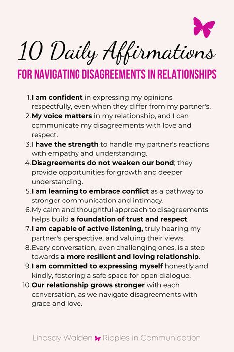 Strengthen your relationship with these 10 powerful affirmations. Perfect for navigating disagreements and fostering understanding with your partner. Dive into my latest blog for more insights on communicating with love and respect. #RelationshipAffirmations #HealthyCommunication Gaslighting In Relationships, 10 Affirmations, How To Communicate Better, Gratitude Challenge, Communication Relationship, Relationship Blogs, Relationship Struggles, Relationship Problems, Self Compassion