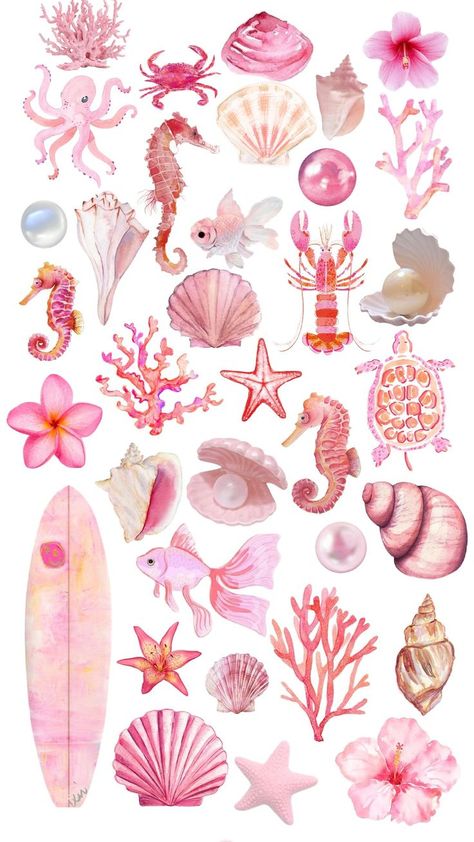 Sea Shell Wallpaper, Watercolor Sea Animals, Starfish Drawing, Summer Prints Wallpaper, Ocean Stickers, Shell Sticker, Beachy Wallpapers, Posters Diy, Coastal Wallpaper