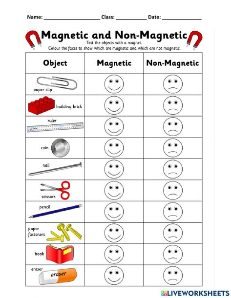 Magnet Worksheets For Kids, Magnetic And Non Magnetic Worksheet, Magnet Worksheet, Magnet Lessons, Graduated Cylinder, Magnet Activities, Spring Worksheet, Clip Art Frames Borders, Worksheets For Grade 3