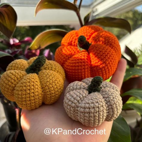 These were a custom order and I think the stem looks so much better in dark green!!! You can order these in my Etsy Shop now! Use code:… | Instagram Crochet Decorations, Amigurumi Today, Mini Crochet, Halloween Autumn, Crochet Decoration, Crochet Pumpkin, Pumpkin Decorating, Etsy Handmade, Autumn Fall