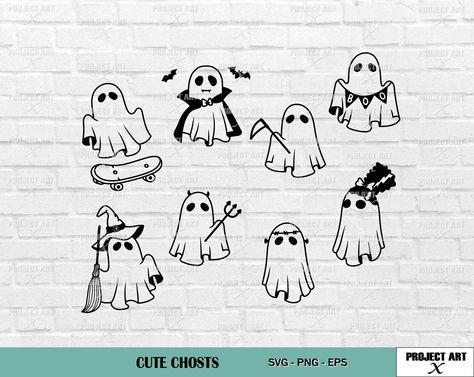 Ghost Tattoos Cute Simple, Ghosts With Hats, Small Ghost Tattoo Simple, Ghost With Witch Hat, Ghost Clip Art, Halloween Frankenstein, Sublimation Gifts, Ghost Drawing, Ghost Witch