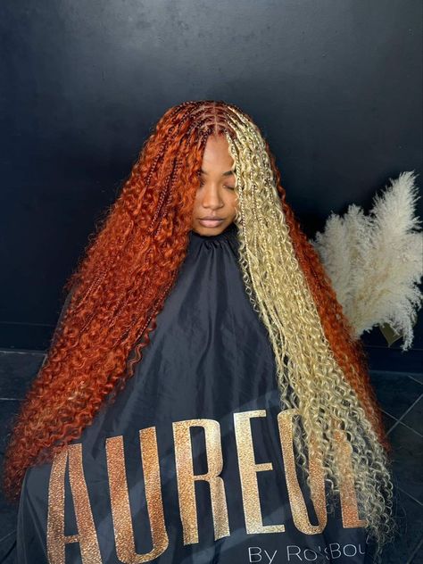 Ginger And Blonde Goddess Braids, Ginger And Blonde Braids, Box Dreads, Bohemian Braided Hair, Braiding Hair Colors, Blonde Hair Makeup, Braided Hairstyles For Teens, Short Box Braids Hairstyles, Big Box Braids Hairstyles