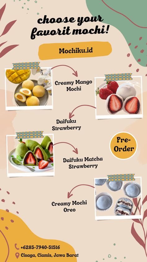 Pre Order Poster, Mochi Oreo, Mochi Aesthetic, Mochi Strawberry, Resep Starbuck, Makanan Rendah Kalori, Bake Sale Packaging, Strawberry Matcha, Food Business Ideas