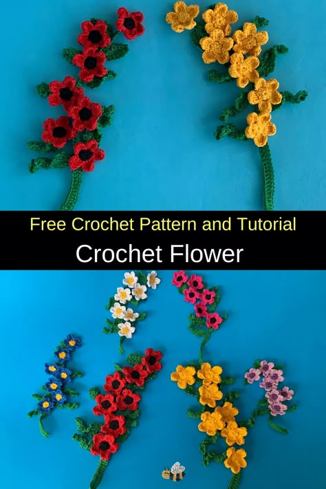 Get this free crochet pattern of a crochet flower. This and many other crochet patterns are available on my website, Kerri’s Crochet #FreeCrochetPatterns #CrochetFlower Crochet Herbs Pattern, Free Crochet Vine Pattern, Flat Flower Crochet Pattern, Nature Crochet Pattern Free, Crochet Thread Flowers, Crochet Flower Vine Pattern Free, Crochet Leaf Vine Free Pattern, Crochet Flower Crown Pattern Free, Crochet Vines And Leaves Pattern Free