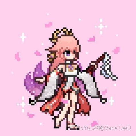 Yae Miko Pixel Art, Yae Miko Constellation, Yae Miko Gacha Club, Yea Miko, Pixel Art Tutorial, Pixel Art Templates, Lion Wallpaper, Honkai Impact 3rd, Pixel Art Grid