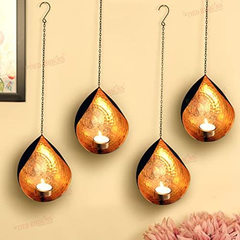 Tea Light Holder Hanging, Wall Hanging Candle Holders, Hanging Tea Lights, Ribbon Wall, Hanging Candle Holder, Tea Light Candle Holders, Diwali Decoration Items, Standing Candle Holders, Tealight Candles