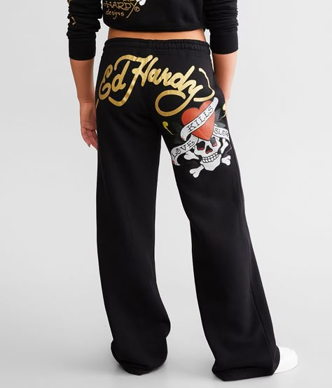 Edy Hardy Y2K Skull Pant - Women's Pants in Black | Buckle Ed Hardy Fits, Ed Hardy Sweatpants, Skull Pant, Ed Hardy Outfit, Ed Hardy Y2k, Skull Pants, Y2k Skull, Pant For Women, Clothing Pieces