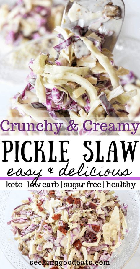 Pickle Slaw, Keto Coleslaw, Low Carb Coleslaw, Coleslaw Dressing Recipe, Salad Coleslaw, Cabbage Slaw Recipes, Slaw Salad, Healthy Coleslaw, Bbq Cookout