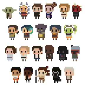 Star Wars pixels by fineontheoutside Pixel Art Character Design 64x64, 2d Pixel Character, 8bit Characters, How To Pixel Art, Disney Infinity Figures, Pixel Character, Piskel Art, Design Club, Pixel Characters