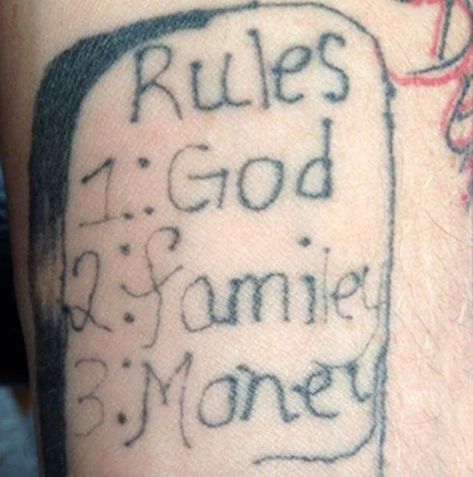 If Only Their Familey Had Warned Them - Number 2 should have been "Education." Misspelled Tattoos, Fierce Tattoo, Terrible Tattoos, Father Tattoos, Tattoo Fails, Human Canvas, Bad Tattoos, Face Tattoos, Funny Tattoos