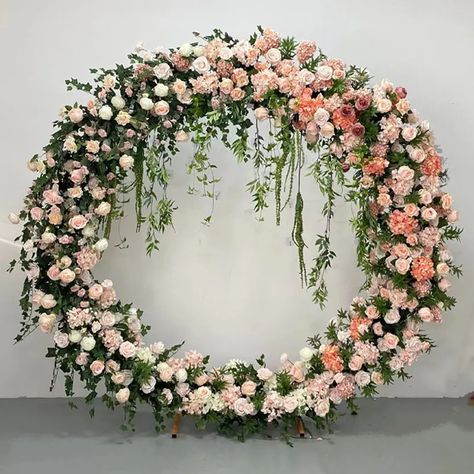 Orange Wedding Backdrop, Flower Runner Wedding, Champagne Orange, Flower Runner, Flowers Stand, Round Arch, Backdrop Decor, Venue Decorations, Artificial Flowers Wedding