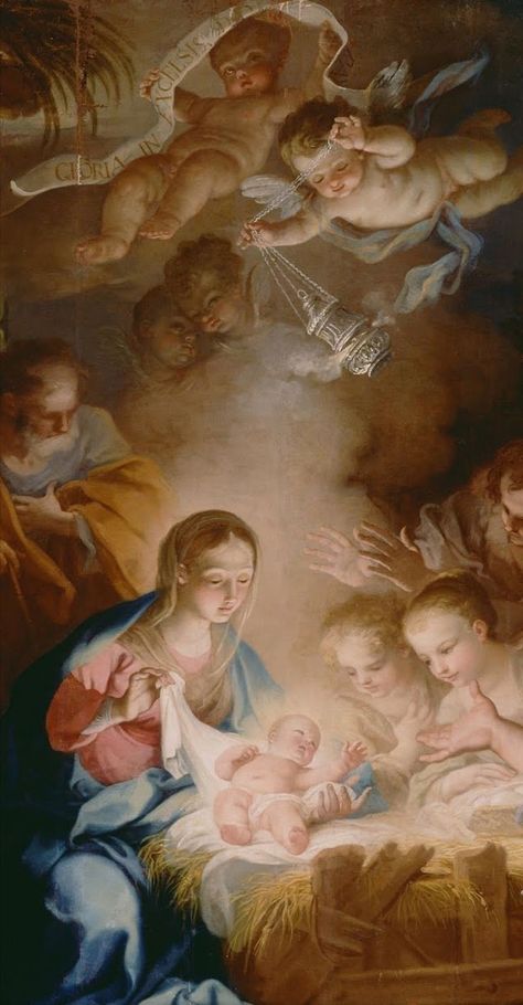 Catholic Christmas Wallpaper, Baby Jesus Painting, Nativity Of Mary, Rosary Mysteries, The Birth Of Jesus Christ, Jesus Birth, Catholic Wallpaper, Virgin Mary Art, Jesus Christ Painting