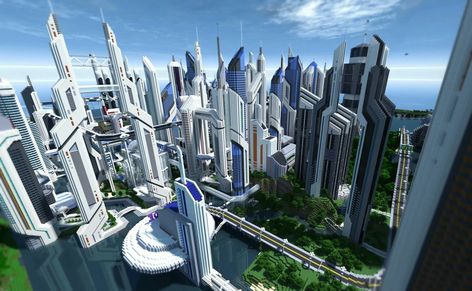 Sci-Fi City | Minecraft Fanon Wiki | Fandom Futuristic City Utopia, Minecraft Skyscraper, Scifi City, Minecraft City Buildings, Rumah Minecraft Sederhana, Sci Fi Architecture, Futuristic Building, Bangunan Minecraft, Minecraft Modern