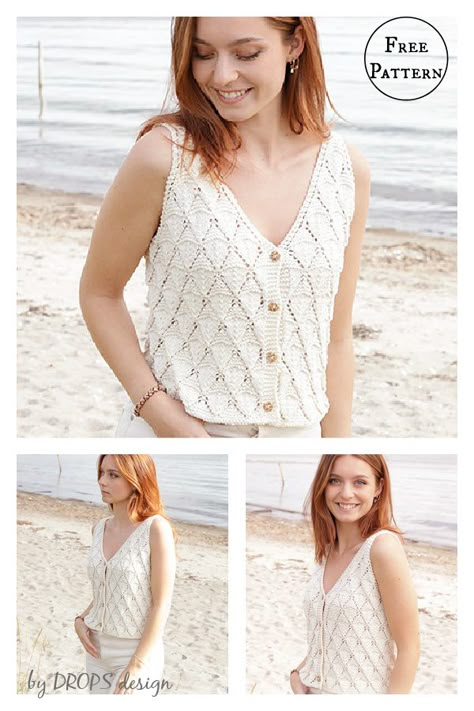 Lace Vest Knitting Pattern, Knit Tank Top Pattern Free Simple, Knitting Vest Pattern, Summer Knitted Tops Pattern, Knitted Vest Patterns Free For Women, Sleeveless Vest Pattern, Vest Knitting Patterns, Knit Tank Top Pattern, Tops Knitting