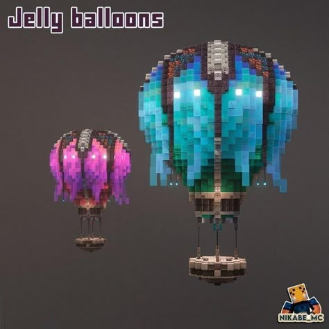 Minecraft Beacon Colors, Minecraft Mob Farm Decoration, Minecraft Colorful Village, Vintage Minecraft Builds, Minecraft Mythical Builds, Minecart Ideas, Minecraft Fantasy Tower, Minecraft Hot Air Balloon, Whimsical Minecraft Builds