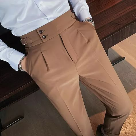 Trousers Men Formal, Handsome Clothes, Men's British Style, Business Casual Suit, Spring Suit, High Waist Trousers, White Clothing, Formal Pants, Men Formal