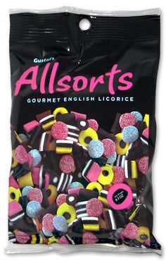 GUSTAF'S LICORICE ALLSORTS BAG Black Licorice Candy, Licorice Allsorts, British Candy, Fudge Shop, Lolli And Pops, Licorice Candy, Retail Bag, Liquorice Allsorts, Gourmet Candy