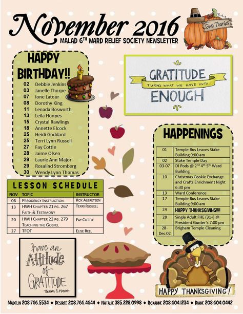 RELIEF SOCIETY NEWSLETTER NOVEMBER 2016 THE CHURCH OF JESUS CHRIST OF LATTER DAY SAINTS Resident Newsletter Ideas, Office Newsletter Ideas, November Newsletter Ideas, Relief Society Newsletter Ideas, Relief Society Newsletter Templates Free, Work Newsletter Ideas, Church Newsletter Ideas, November Newsletter Template, Relief Society Newsletter