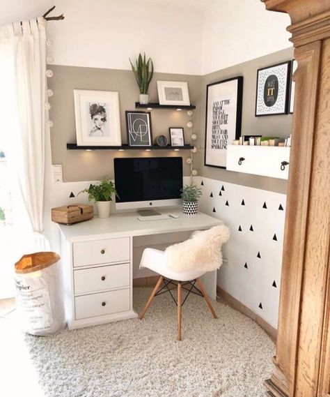 Reka Bentuk Bilik Tidur, Hiasan Bilik Tidur, Small Space Office, Decor Eclectic, White Desk, Study Room Decor, Home Office Space, April 19, A Desk