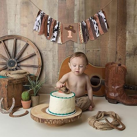 Backdrop Garland, Cowboy First Birthday, 1st Birthday High Chair, Rodeo Birthday Parties, Cake Smash Theme, Birthday High Chair, Farm Animals Birthday Party, Country Birthday, Cowboy Birthday Party