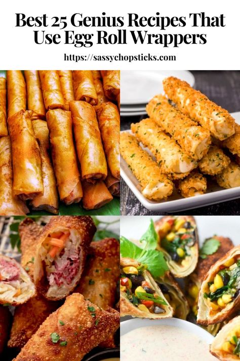 Egg roll wrappers are an ingredient that opens up tons of possibilities. Here is a collection of recipes that use egg roll wrappers. Leftover Egg Roll Wrappers, Puff Pastry Egg Rolls, Things To Do With Egg Roll Wrappers, Egg Roll Party Display, French Dip Eggrolls, Different Spring Roll Recipes, Taco Spring Rolls, Egg Roll Ideas Dinners, What To Put In Egg Roll Wrappers