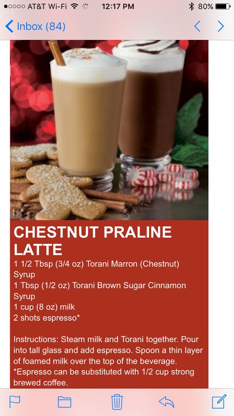 Chestnut praline latte Chestnut Syrup, Starbucks Syrup, Starbucks Chestnut Praline, Ninja Coffee Bar Recipes, Chestnut Praline Latte, Espresso Drink Recipes, Nespresso Recipes, Homemade Coffee Creamer, Coffee Creamer Recipe