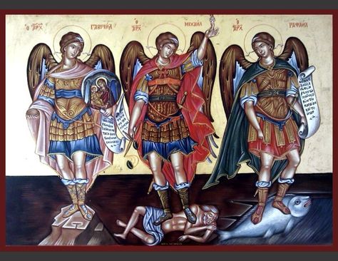 Michael Gabriel, St Raphael, Eastern Orthodox Church, Spiritual Images, Archangel Raphael, Paint Icon, Orthodox Christian Icons, Angel Artwork, Archangel Gabriel