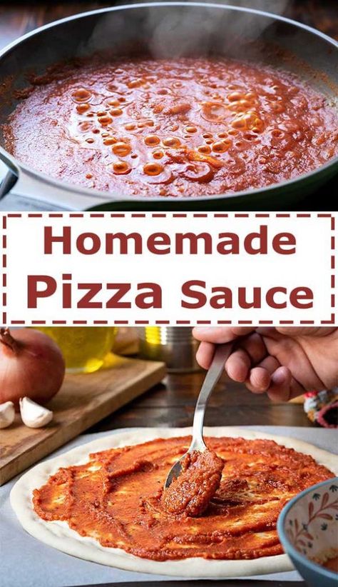 Simple Italian pizza sauce made from scratch. Use canned San Marzano tomatoes for the best taste and make a double batch to have in a jar for another time. Also suitable for pasta! #Italian #PizzaSauce #pizza #sauce #tomato #canned #simple #easy #homemade #SanMarzano Pizza Roll, Homemade Sauce Recipes, Pizza Sauce Recipe, Easy Homemade Pizza, Pizza Sauce Homemade, Pizza Recipes Homemade, Fettuccine Alfredo, Easy Pizza, Pizza Recipes Dough