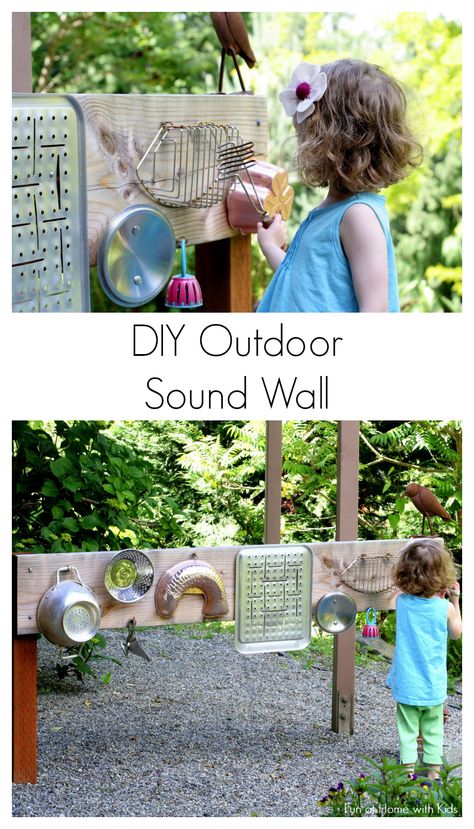 Backyard Design:  DIY Outdoor Sound Wall/Music Station from Fun at Home with Kids Outdoor Playscapes, Patio Chico, Home With Kids, Play Area Backyard, Outdoor Play Spaces, Sound Wall, Outdoor Play Areas, Sensory Garden, Outdoor Music