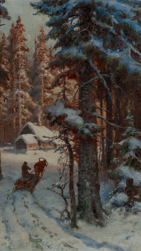 Julius von Klever Russian Aesthetic Wallpaper, Old Russian Aesthetic, Russian Wallpaper, Russian Vibes, Winter Forest Painting, Russian Christmas, Snowy Woods, Russian Winter, Winter Art Projects