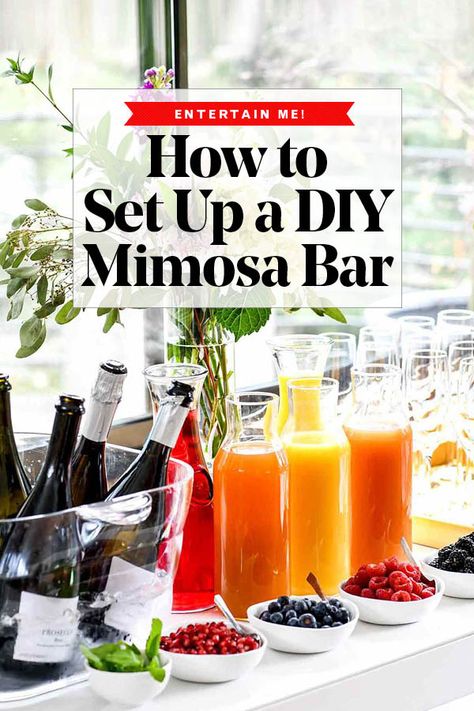 How to Set Up a DIY Mimosa Bar | foodiecrush.com Mimosa Bar Recipe, Diy Mimosa Bar, Diy Mimosa, Mimosa Party, Champagne Breakfast, Mimosa Brunch, Brunch Bar, Ladies Brunch, Mimosa Recipe