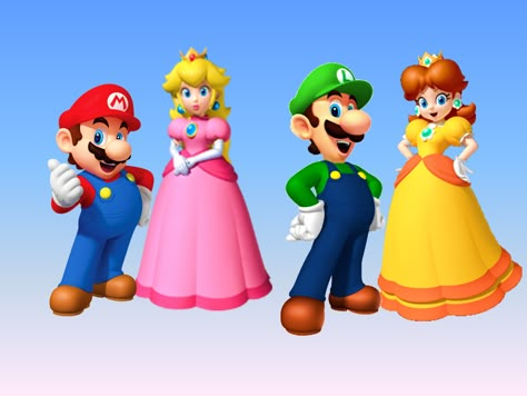 Mario Luigi Peach Daisy Costume, Mario Luigi Peach Daisy, Mario And Luigi Halloween, Mario Printables, Princess Peach And Daisy, Mario Brothers Party, Super Mario Brothers Party, Daisy Costume, Luigi Costume