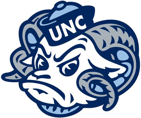 North Carolina Tar Heels Secondary Logo (1999) - Ram's head with UNC hat North Carolina University, North Carolina Chapel Hill, Tar Heels Basketball, Tarheels Basketball, Carolina Tarheels, Unc Chapel Hill, Tar Heel, Logo Shapes, Carolina Girl