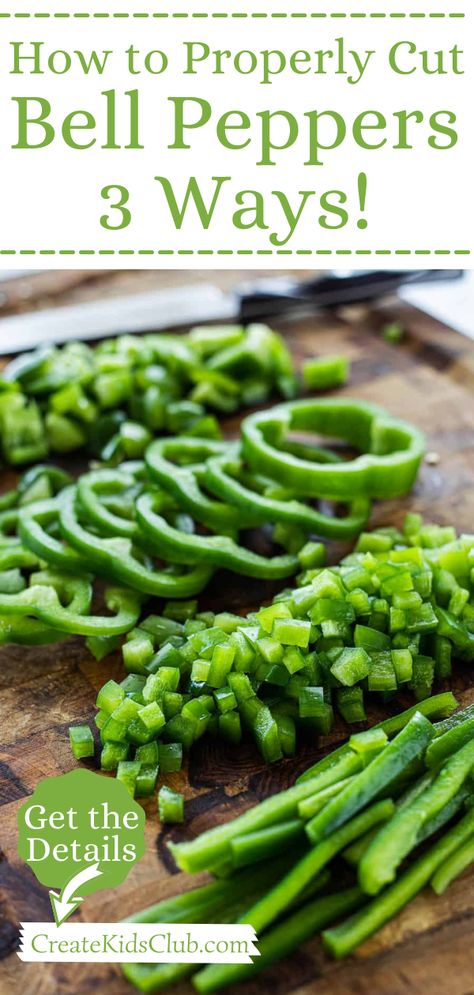 Learn how to cut a bell pepper three different ways including julienne (or slices), diced, and pepper rings. We will also show you how to store cut peppers both in the refrigerator and how to freeze peppers. How To Dice A Bell Pepper, How To Cut A Bell Pepper, How To Cut Vegetables, How To Cut Peppers, How To Freeze Peppers, Freezing Green Peppers, Freeze Peppers, Health 2023, Pepper Rings