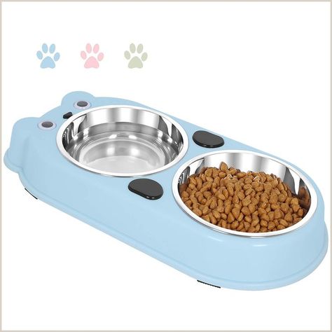 UPSKY Double Dog Cat Bowls Double Premium Stainless Steel Pet Bowls with Cute Modeling Dog Feeding Bowls, Pet Feeding Station, Stainless Steel Dog Bowls, Dog Bed Mat, Cute Shape, Puppy Pads, Cat Food Bowl, Stainless Steel Bowls, Cat Bowl